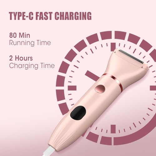 Lanumi Women Electric Razor 2 in 1 Bikini Trimmer Facial Hair Removal USB Rechargeable Body Shaver Wet Dry Pubic Hair Trimmer Lady Shaver LCD Display£¬Gifts for Women (Pink)