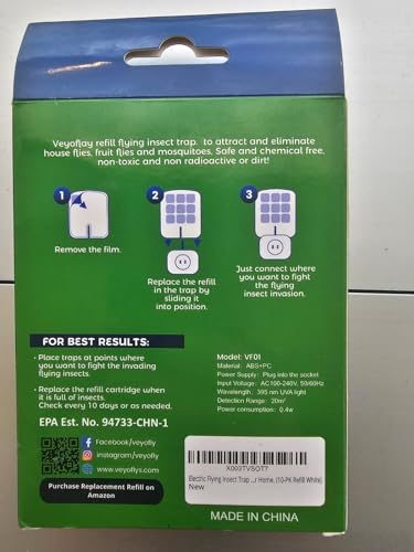 VEYOFLY Fly Trap Indoor Refill, Fruit Fly Traps for Indoors, Gnat Traps for House Indoor,Fly Catcher Indoor, Fly Trap,Plug in Catch for Fruit Flies,Moths,Gnats,Mosquito Trap (Pack of 5 Refills-Black)