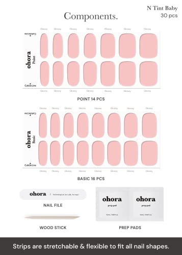 ohora Semi Cured Gel Nail Strips - Baby Pink, 30 Wraps, Easy Apply
