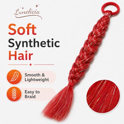 Lunelicia 16-Inch Red Ponytail Hair Extensions - 2 Packs for Braids