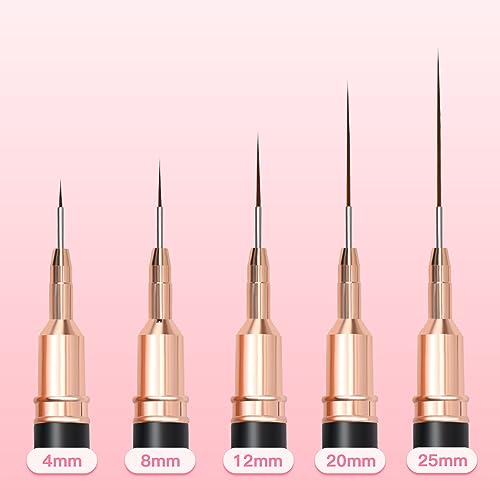 Komall 5-Piece Metallic Nail Art Liner Brush Set for Fine Details (4-25mm)