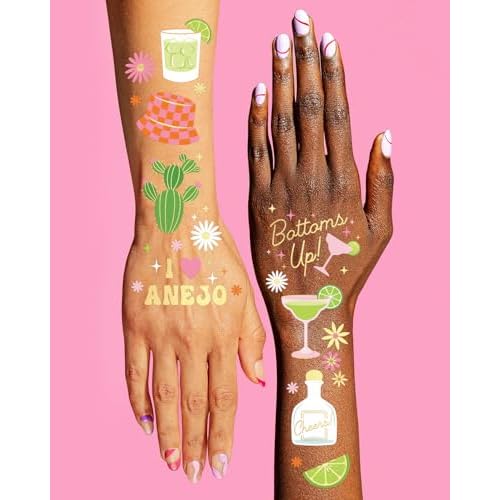 xo, Fetti Margarita Temporary Tattoos - 54 Gold Foil Pcs | Tequila Bachelorette Party, Cinco De Mayo Fiesta Favors, Birthday Accessory, Cactus Bach Activity