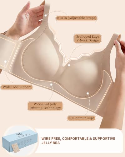 COMENOLE Jelly Bras for Women No Underwire Scalloped Wireless Push Up Bra