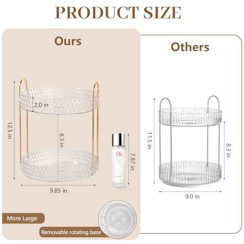 Rotating Makeup Organizer for Vanity, 2 Tier Perfume Skincare Storage for Women, Bathroom Counter Organizer, 360 Spinning Cosmetic Holder for Dresser Countertop, Clear