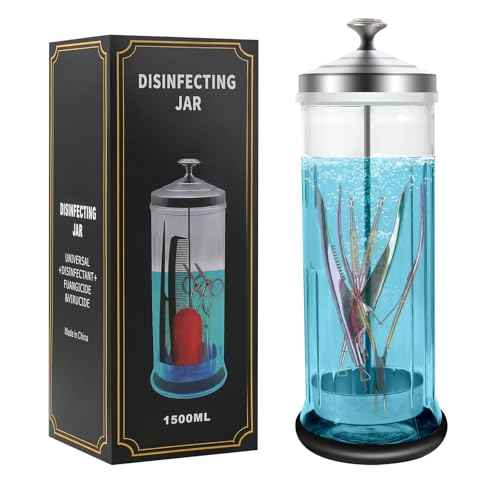42.3 Oz Barbicide Disinfectant Jar with anti-slip pad, Disinfectant Jar Large for Nail Tools, Barber Shop&Spa Implements Barbicide Containers with Removable Straining Tray(1250 ml)