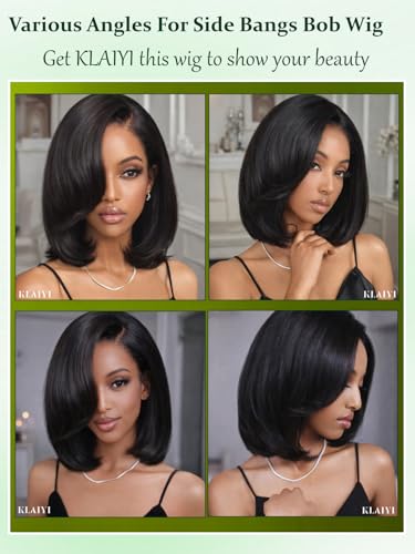 KLAIYI Layered Bob Straight Human Hair Wig 8" Glueless