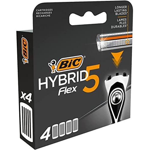 BIC Hybrid 5 Flex Men's Shaver Refills with 5 Moveable Nano-Tech Titanium Coated Razor Blades - Box of 4 Cartridges