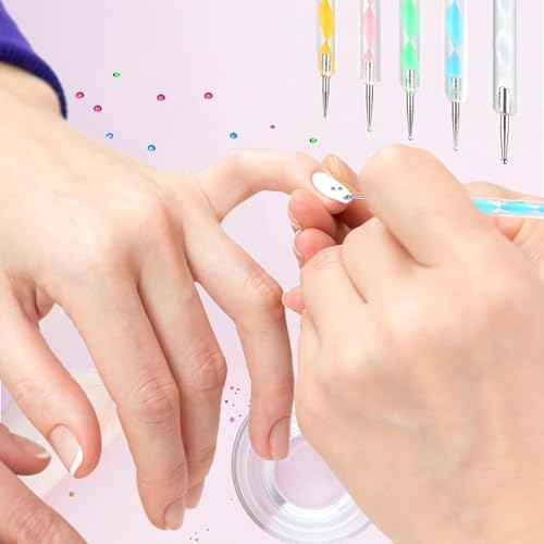 Nail Art Brush 22 Piece Set, 2 Way Acrylic Silicone Engraving Pen Dotting Pen Tools Nail Art Kit, Resin Nail Art Palette, For Nail Art DIY Home Salon Makeup Display Board (White)