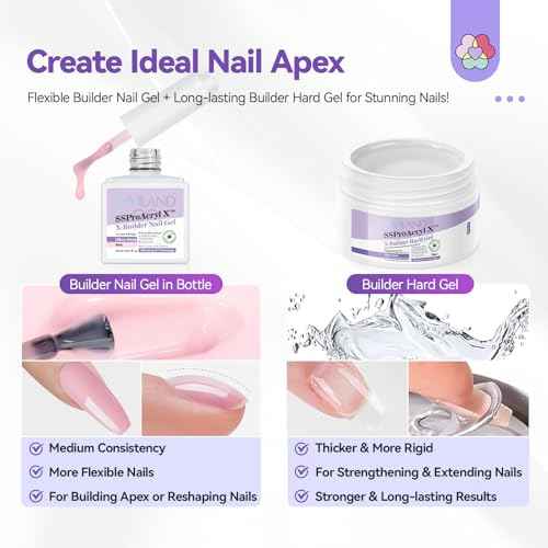 SAVILAND Builder Nail Gel Kit with Nail Drill: Clear Pink Nude White Gel Builder for Nails VE Castor Oil Ultra - Hard Gel with U V Lamp Base Top Coat for Nail Apex Extension Strengthener SSProAcryl X