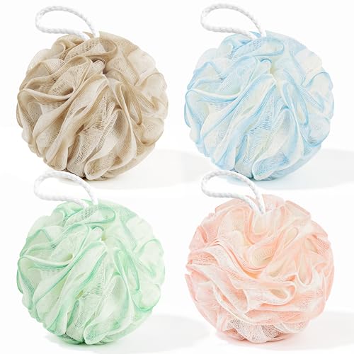 Loofah Sponge 4 Pack - Exfoliating Body Scrubber with Hanging Loop