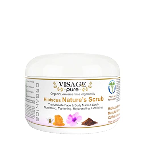 Hibiscus Nature's Scrub - The Ultimate Natural Face and Body Mask and Scrub. Nourishing, Tightening, Rejuvenating, and Exfoliating - Organic - Physician Formulated - Research Supported