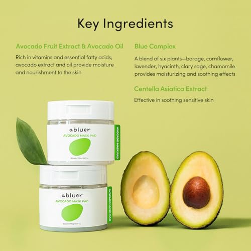 Avocado Mask Pad (80pads)- 6.87oz? Facial Mask Pads ? Avocado & Centella ? Deep Hydration & Soothing ? Moist & refreshing ? Hypoallergenic & Gentle Care for Sensitive skin ? Korean Skin Care?