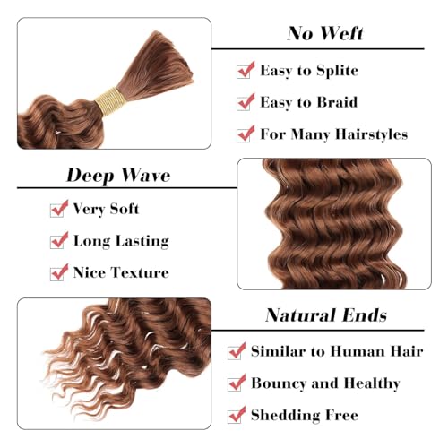 #30 Light Brown Deep Wave Human Hair Braiding Bundles - 24 Inch