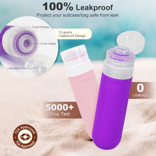 Quatish 15 Pack Travel Toiletry Bottles Set - Purple Leakproof TSA Approved Refillable Containers