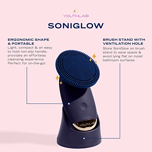 SoniGlow Silicone Facial Cleansing Brush ? Electric Vibrating Skincare Scrubber Tool for Deep Pore Cleansing, Gentle Massage, Makeup Removal, Waterproof and Rechargeable (Navy)