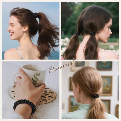 LULUSILK Small 100% Mulberry Silk Hair Scrunchies for Thin Hair, 3-Pack