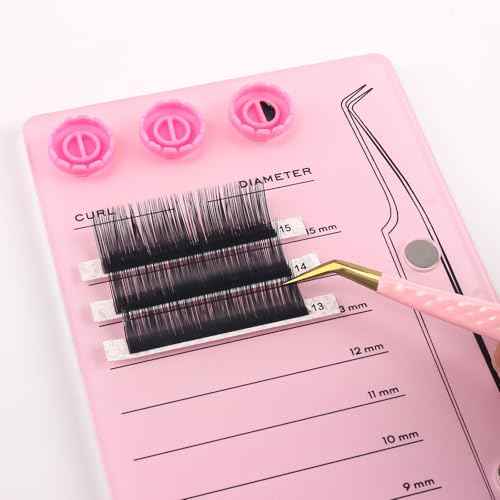 Acrylic Eyelash Extension Pallet Kits, Grafting False Eyelash Organizer Extension Pad Lash Tray,Magnetic Tweezer Holder - Durable Eyelash Extension Storage Organizer (Pink sets)