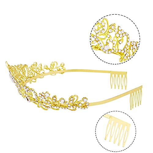 Crowns for Women, Vofler Gold Tiara Crystal Rhinestone Hair Accessories Decor for Princess Queen Ladies Little Girls Adult Bridal Bride Birthday Wedding Pageant Prom Halloween Costume Party with Combs