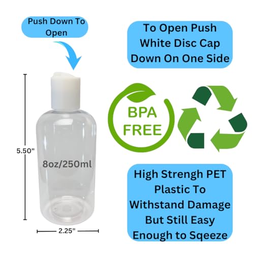8oz Squeeze Bottles with Disc Cap (2-Pack) - Leak-Proof Travel