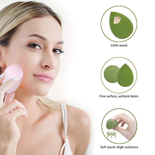 Leeshine Makeup Sponges Set 4 Pcs + Egg Case & Holder - Green, Pack of 5 for Flawless Face Makeup