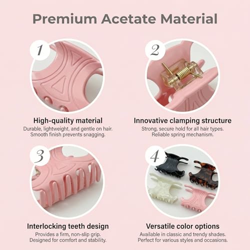 Medium Acetate Butterfly Hair Claw Clips - 5 Pack with Secure Hold