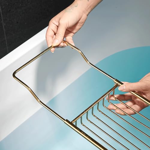 Stainless Steel Bathtub Caddy Tray, Expandable Bath Tub Table, Adjustable Bathroom Tray, Bath Organizer Tub Shelf,Silver,26.8~35.4in