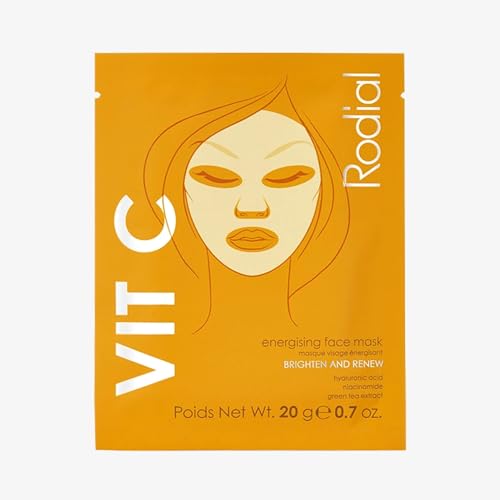 Rodial Energising Face Mask Vit C (1 Sachet) Under Eye Luminosity Boost, Hyaluronic Acid, Vitamin C, Niacinamide and Green Tea, Rejuvenating Eye Patches, Eye Patches for Dark Circles