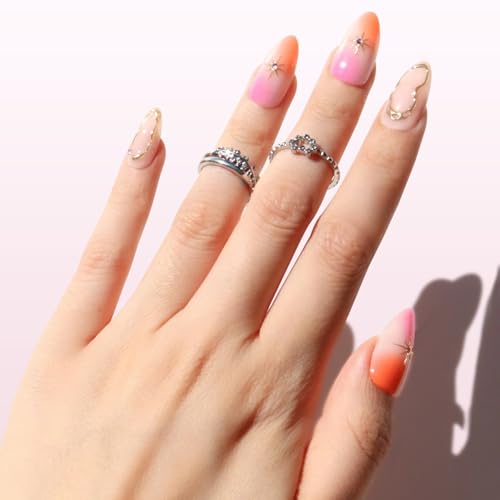 Pink Orange Swirl Press On Nails - 30 Pc Almond