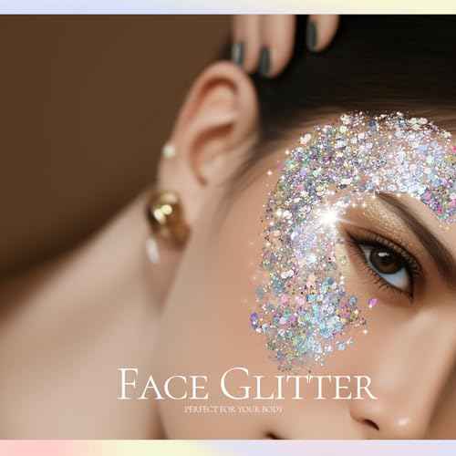 Teenitor Body Glitter, Body Glitter Gel, Hair Glitter, Face Glitter, Holographic Chunky Makeup Silver Glitter Gel for Face, Makeup, Hair, Eye