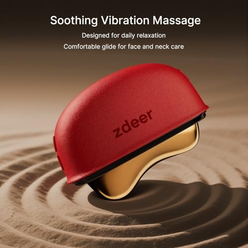 ZDEER LED Red Light Therapy for Face & Neck Massager Facial Care Device ? Electric Gua Sha Brass Tool with Heat & Vibration for Firming, Sculpting & Skincare, Red