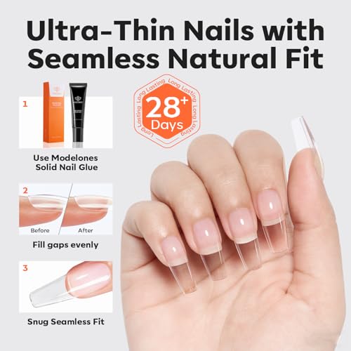 Modelones Medium Coffin Nail Tips - 120 Pcs, 15 Sizes, Acrylic Strength
