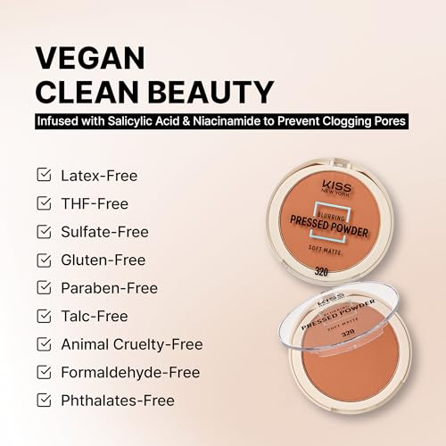 Kiss Soft Matte Pressed Powder - Pore Blurring Face Powder, Classic Tan