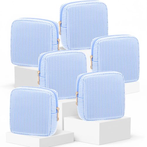 Sanwuta Seersucker Makeup Bag 6-Pack, Light Blue Striped