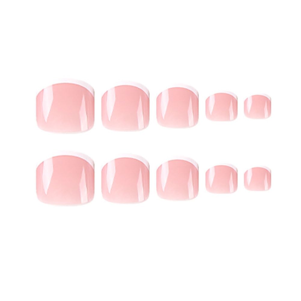 WAFOLOZE Press on Toenails Fake Toe Nails,Short Toe Nail Press ons,Glossy Toe Nails Press on Designs,Artificial Toenail Press on nails White French Tip Toe Nails for Women 24Pcs (C)