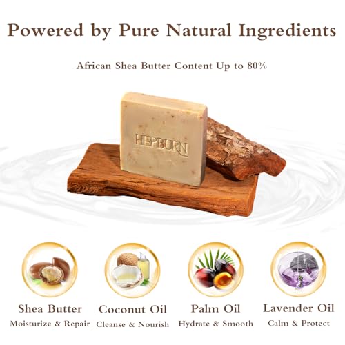 HEPBURN Shea Butter Soap Raw African Shea Butter 108g Unrefined ? 100% Pure Organic for Face, Body & Feminine Wash ? Deep Moisturizing & Skin Repair ? Rich in Vitamins A, E & F