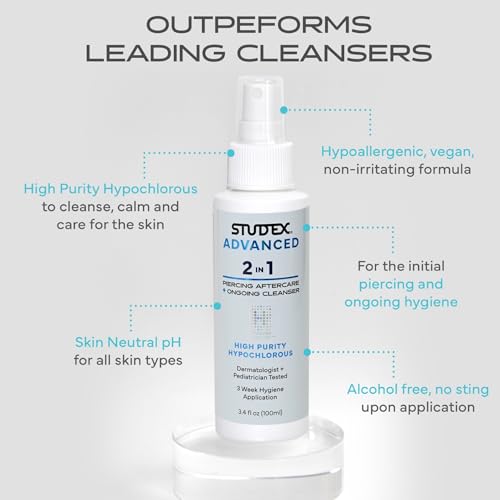 Studex Advanced 2-in-1 Hypochlorous Piercing Aftercare Spray 3.4oz – Sensitive Skin Formula