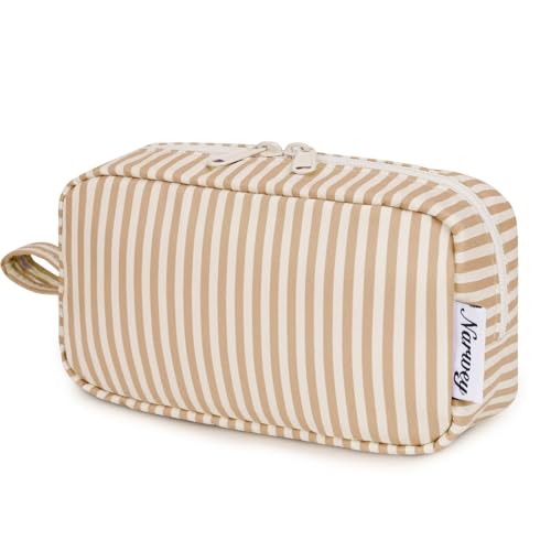 Narwey Small Makeup Bag with Multiple Compartments - Brown Stripe