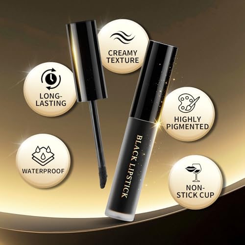 Black Lipstick Halloween Black Lip Liner & Gel Eyeliner Pencil,Matte black Lipstick Long Lasting Smudge Proof,Velvet Lip Gloss,Non Stick Cup,Suitable for Halloween Cosplay Goth Makeup