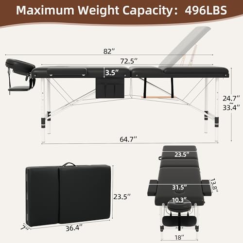 ABET Portable 3-Fold Massage Table, Adjustable Height 24.7"-33.4"