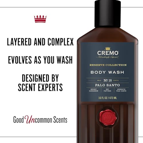 Cremo Rich-Lathering Palo Santo Body Wash for Men, Notes of Bright Cardamom, Dry Papyrus and Aromatic Palo Santo, 16 Fl Oz