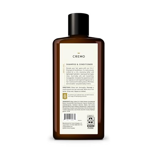 Cremo Bourbon & Oak Barber Grade 2-in-1 Shampoo & Conditioner, 16 Fl Oz (2-Pack) - A Sophisticated Blend of Distiller¡¯s Spice, Fine Bourbon and White Oak