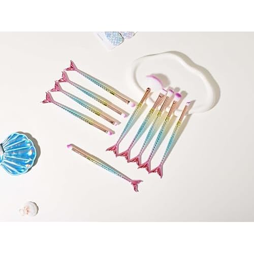 Mermaid Gifts for Girl friend, COSHINE 15pcs Unique Makeup Tools Gift Box-Mermaid Makeup Brushes, Cosmetic Bag, Head Band, Mirror and Hair Clip for Niece Daughter Her