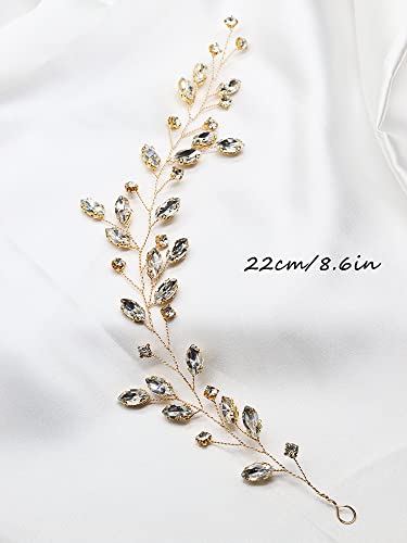 Brihasory Rhinestone Headband and Bridal Hair Clip Wedding Hair Pins Accessories for Brides Handmade Bridal Headpieces Set Prom Hair Pieces for Women and Girls Bridesmaid Gifts(Gold Headband)