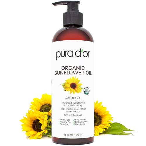 PURA D'OR Organic Sunflower Seed Oil 16 oz - Cold Pressed