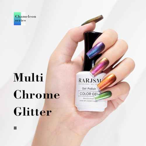 RARJSM Chameleon Gel Nail Polish Multichrome Gradient Color Changing Dark Blue Purple Orange Green 6pcs Set 7.5ml Shimmer Glitter Gel Polish Curing Requires Soak Off Sparkle Chrome Nail Gel Varnish