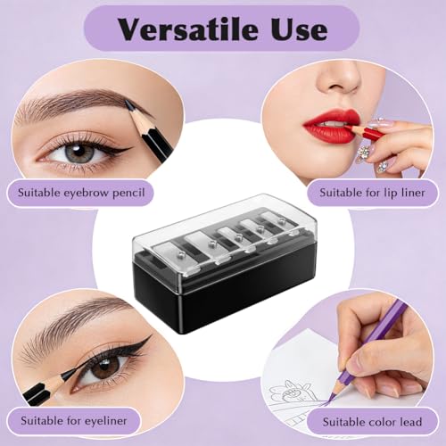 5-Hole Cosmetic Makeup Pencil Sharpener - 2 Pack with Cleaning Picks (Black)