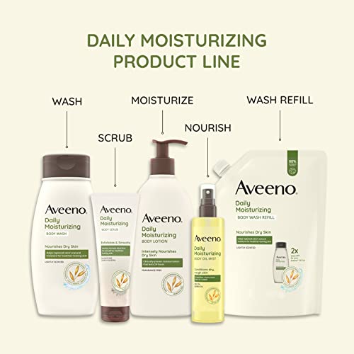 Aveeno Daily Moisturizing Body Wash for Dry & Sensitive Skin with Prebiotic Oat, Hydrating Oat Body Wash Nourishes Dry Skin & Gently Cleanses, Light Fragrance, Sulfate-Free, 18 fl. oz