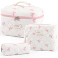 Quilted Floral Makeup Bag Set for Women - 3 Sizes, Travel Organizer