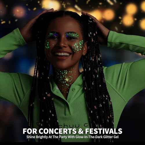 Teenitor 6 Colors Glow in The Dark Glitter Gel, Face Glitter Gel, Body Glitter Hair Glitter for Halloween Makeup UV Black Light Party Cheer Raves Festivals