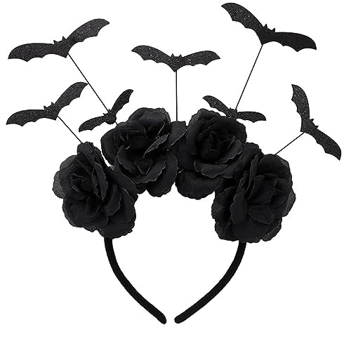 CIVFCRT Halloween Black Bat Headband Halloween Black Flowers Day of the Dead Headband for Woman Cosplay Party Costume Accessories（Multiple Bats）